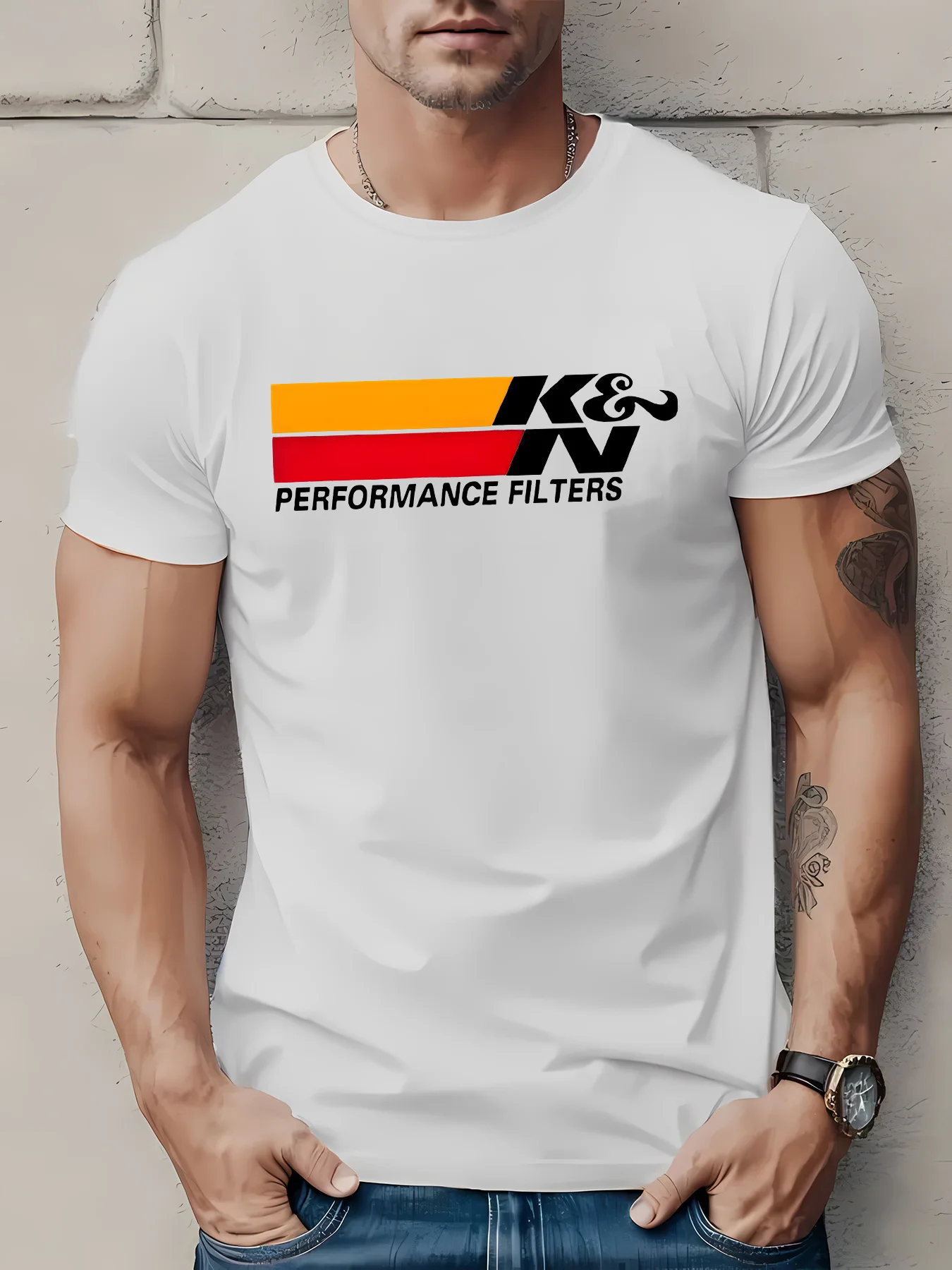 

Mens Casual Crew Neck T-Shirt with Unique Letter Print Lightweight, Comfortable Polyester Blend for Summer