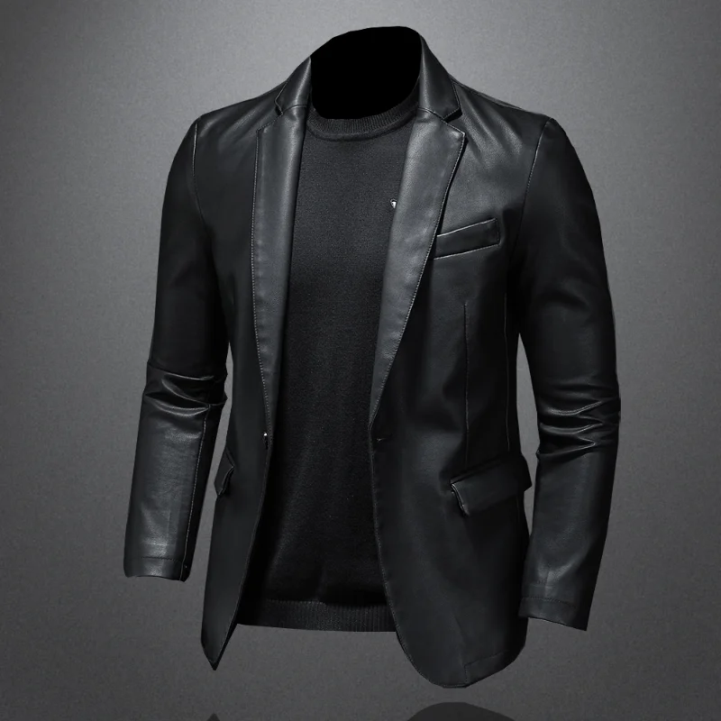 

New simple and handsome Korean style fashionable PU leather jacket men's slim suit windproof motorcycle jacket chaquetas