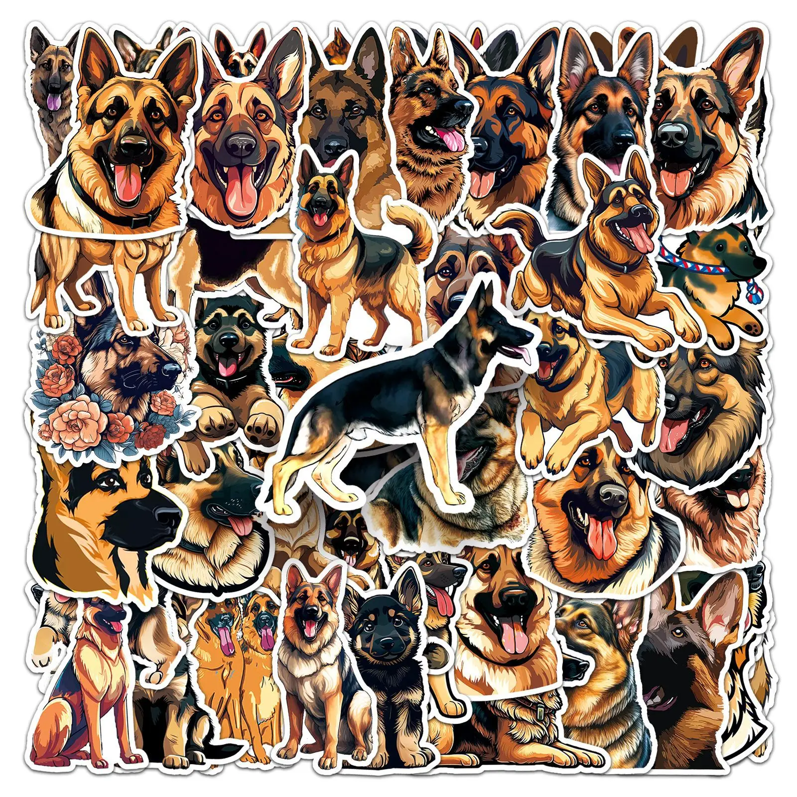 

10/50PCS German Shepherd Police Dog Cartoon Animal Waterproof Decoration Guitar Water Cup Suitcase Waterproof Sticker Kids Toy