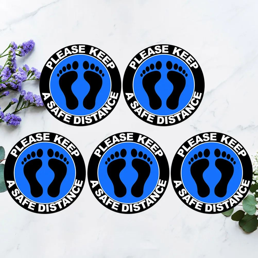 5Sheets Prevention Stickers PVC Keeping Distance Sticker for School Mall Toilet Public Places Safe Distance Blue Design