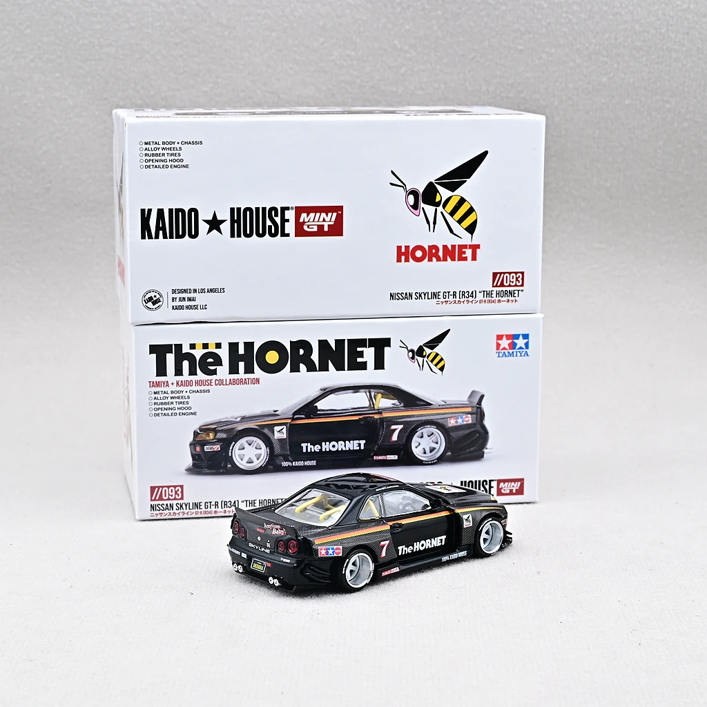 Kaido House X Mini Gt 1:64 Nissan Syline gt-r R34 Kaido Works Tamiya Hornet V1 #7, coche fundido a presión, modelo de coche de aleación, decoración terminada