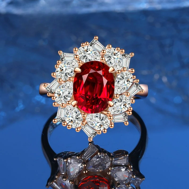 

Комплект женских колец с платиновым искусственным культивированным драгоценным камнем Ice Flower Cut PT950 и кольцом с красным бриллиантом Padma, легкие роскошные ювелирные изделия