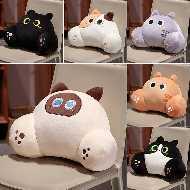 Thickened Cat Back Cushion Siamese Calico Cat Sofa Bed Chair Lumbar Support Cushion Comfortable Throw Pillow Home Decor Girl
