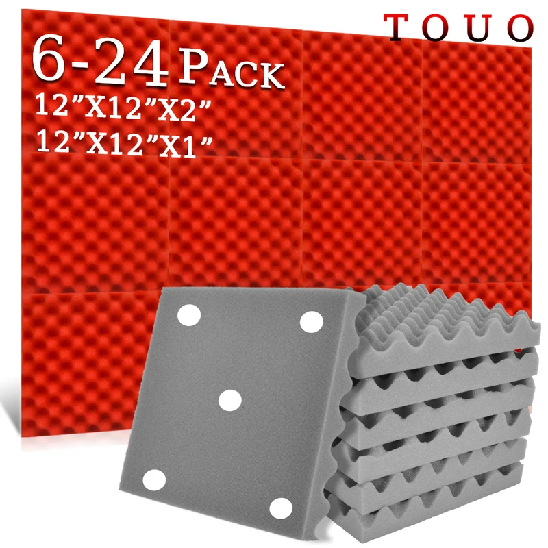 

TOUO Egg Crate Acoustic Foam 6/12/24 Pcs High Density Studio Acoustic Treatment Office Sponge Pad Soundproof Foam Wall Panel