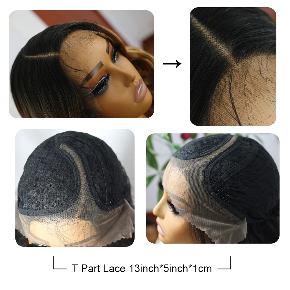 옴브레 하이라이트 웨이브 가발 여성용 합성 T-파트 레이스 프론탈 레드 레이스 13x5 블랙 코스프레 데일리 사용 헤어