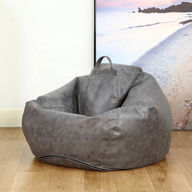 Thick Retro Grey Outdoor Indoor Large Leather Appearance Fabric Giant Bean Bag Chair Sofa Cover Giant For Adults Without Filler