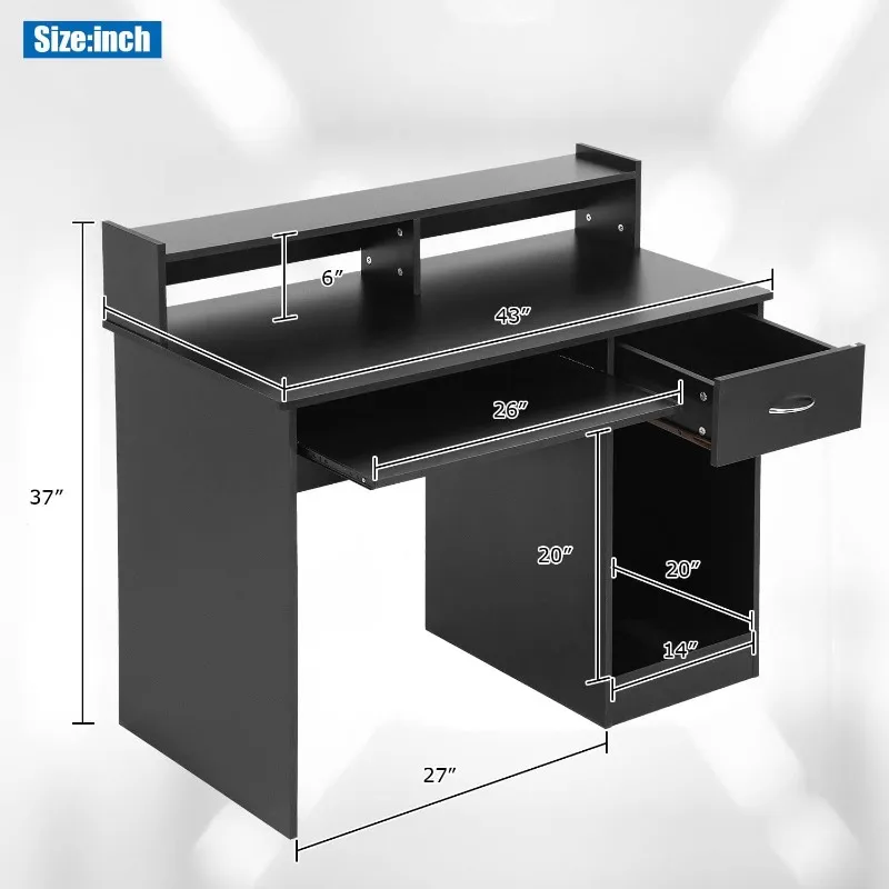 Desk, computer desk with drawer keyboard tray 43” Home study writing desk with storage shelf image 3