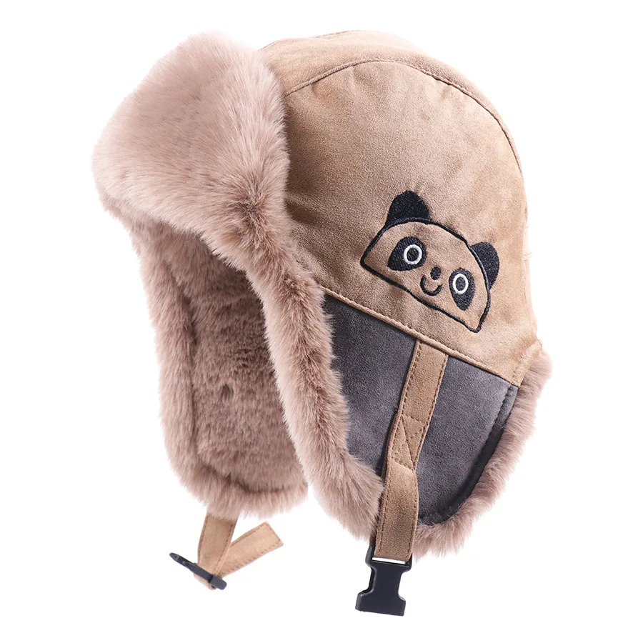 Men Women Panda Embroidered Trapper Hat, Thick Wind‑proof Ear Flap Warm Cap For Skiing And Cold Winter Outdoor