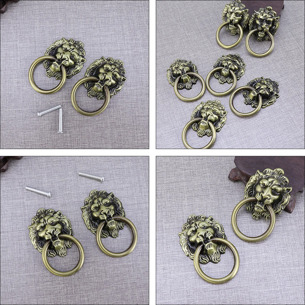 

5 Pcs Lion Head Handle Knockers for Front Drawer Vintage Decor Alloy