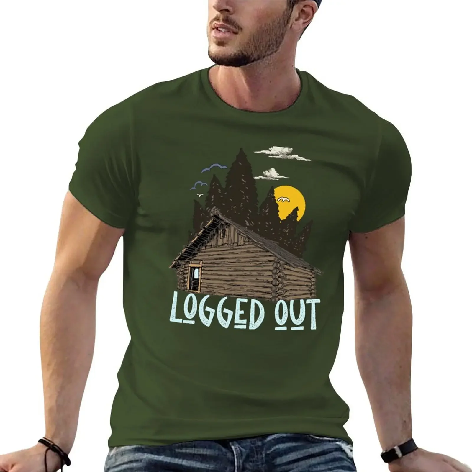 Vintage Mountain House Life Logged Out Log Cabin T-shirt cute clothes summer top t shirt for men