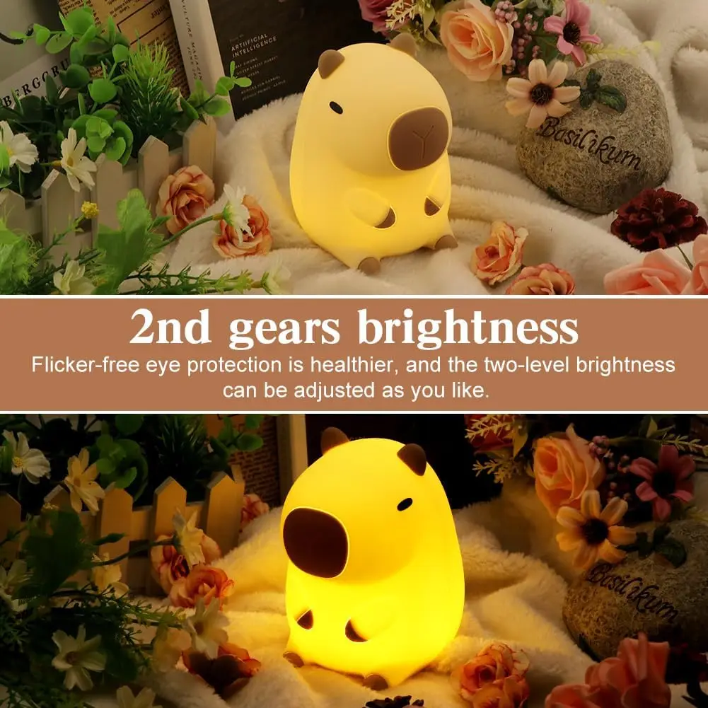 Veilleuse en silicone Capybara aste par USB pour enfants, lampe de nuit mignonne, minuterie, gradation, sommeil doux, dessin animé, décoration de chambre d'enfant