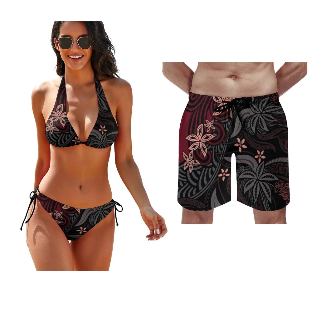

Polynesian AllSeason Set Customizable Women Bikini Men Trunks Tropical Escape Coastal Holiday Chic