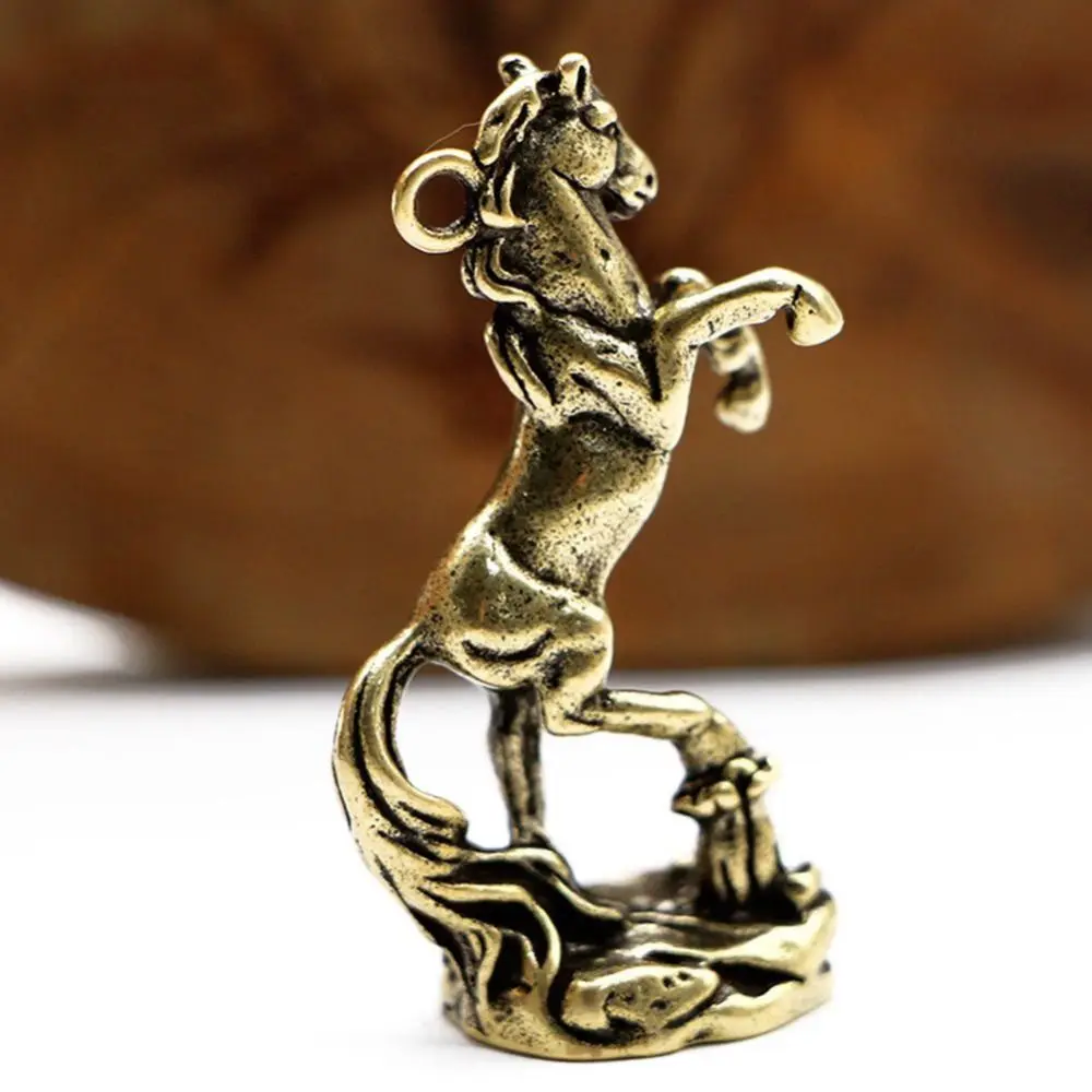 Retro Chinese Style Zodiac Horse Figurines Antique Solid Brass Horse Miniature 3D Simulation Animal Ornament Home Decor