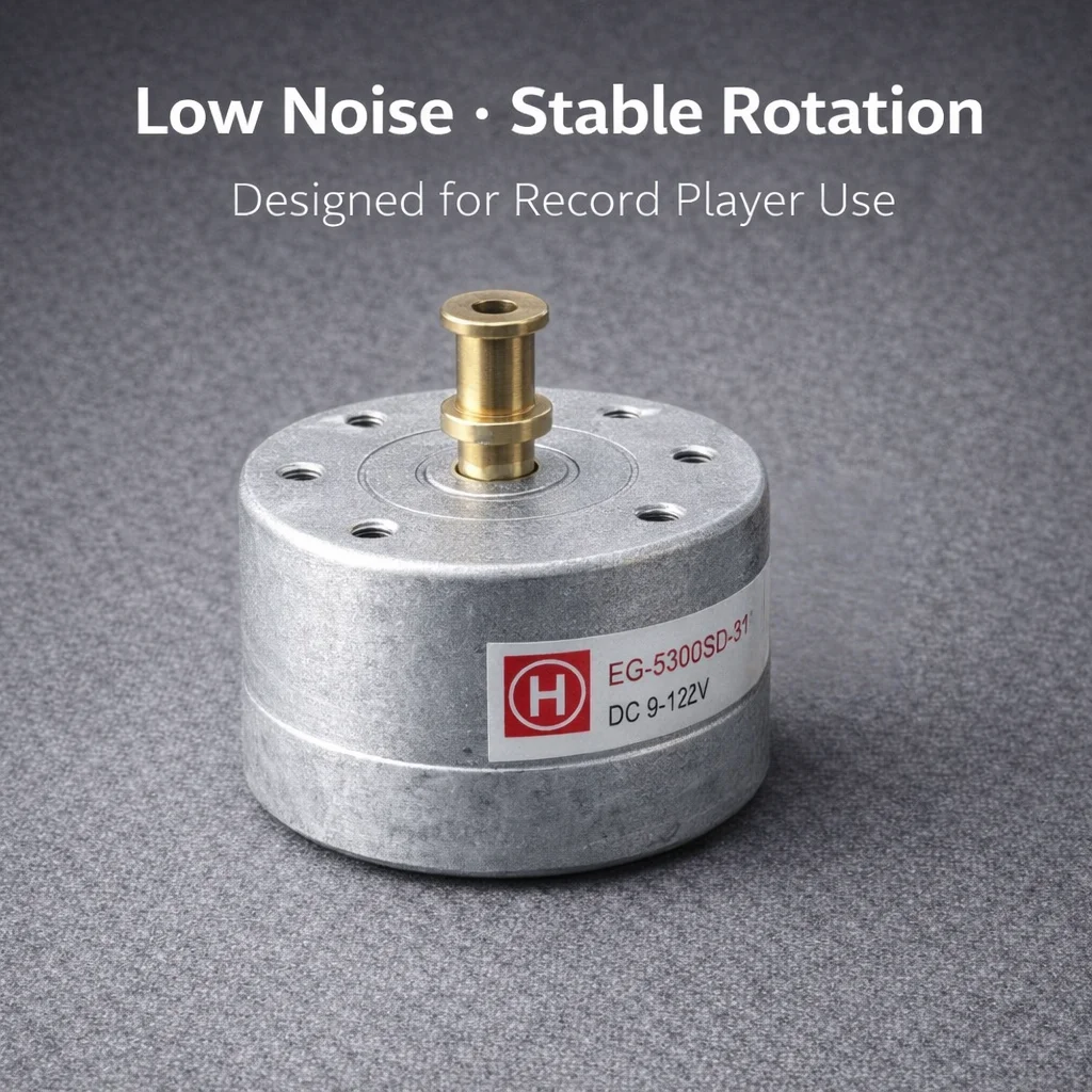 9–12V Brushed Turntable Motor with H/L Speed Adjustment, Removable Brass Pulley, Stable 33/45/78 RPM for Vinyl Player