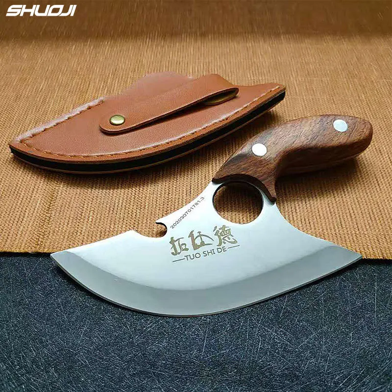 SHUOJI Portable Meat Knife Outdoor Knife Portable Boning Slciing Meat Knife 4Cr13 Stainless Steel Little Butcher Knife withCover