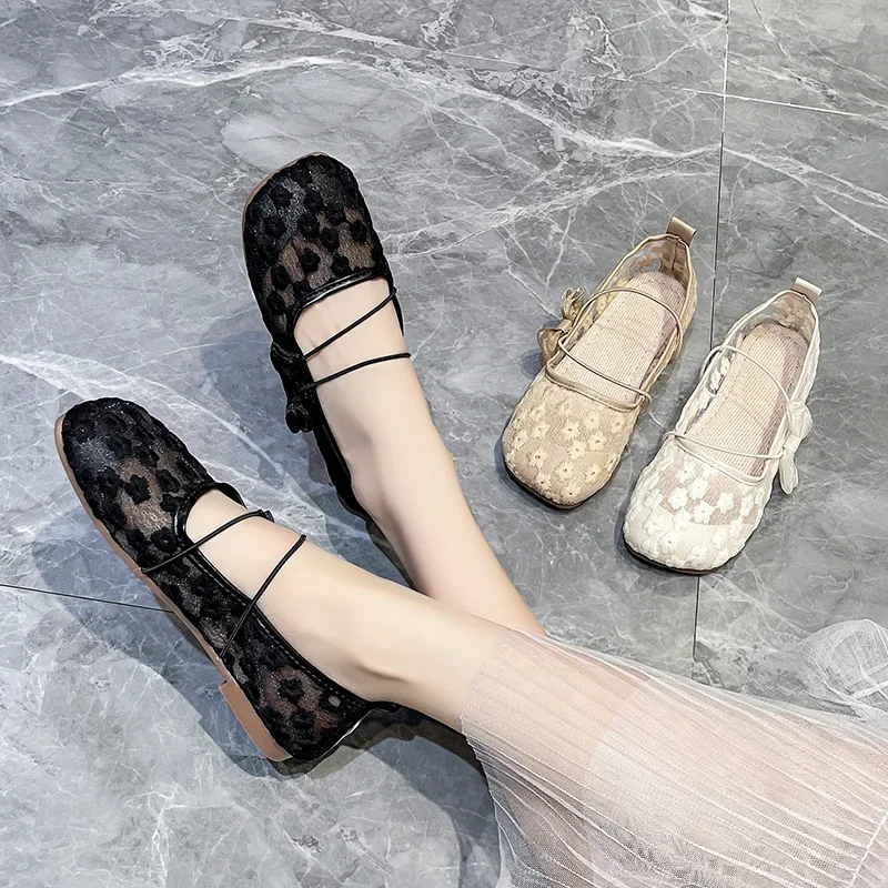 Mesh Breathable Bean Shoes for Women Summer New Style Mary Jane Shoes Soft Sole Versatile Flat Sole Shoes for Women