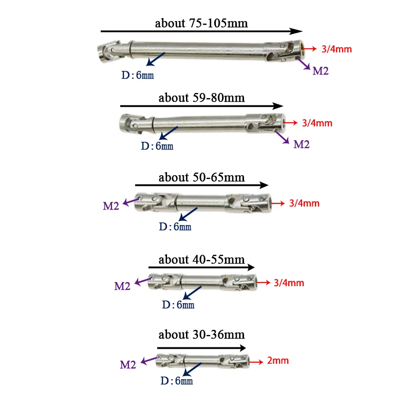 High Hardness Telescopic Universal Transmission Shaft multi-specification Drive Shaft For SCX10 AXIAL 1/10 1/12 1/16 RC Parts