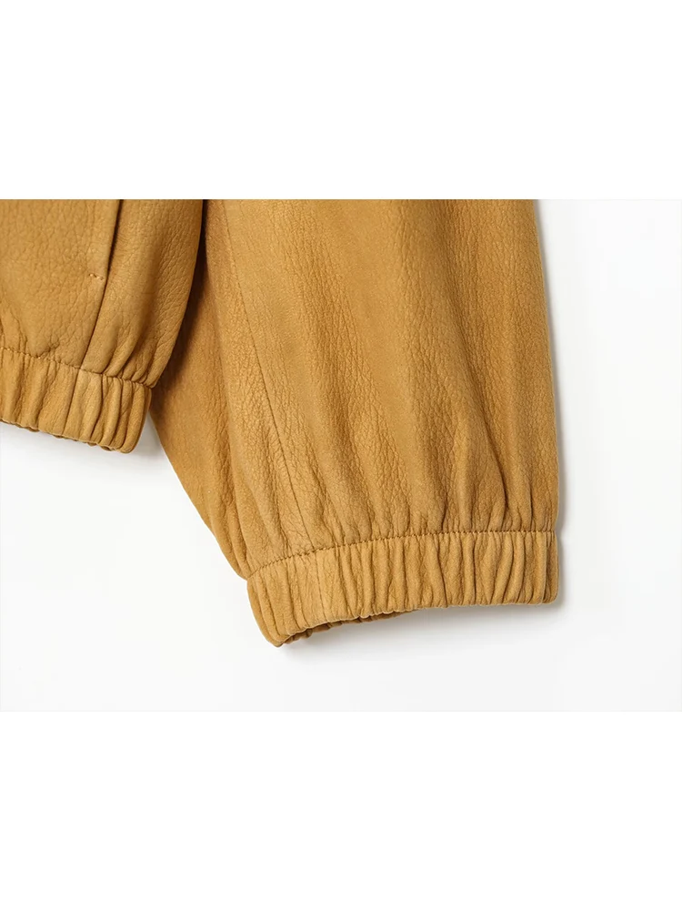 Herbst frauen Leder Bomber Jacke Mode Stehen Kragen Volle Hülse Button Up Kurzen Mantel Solide Lose Damen Trend Kleidung