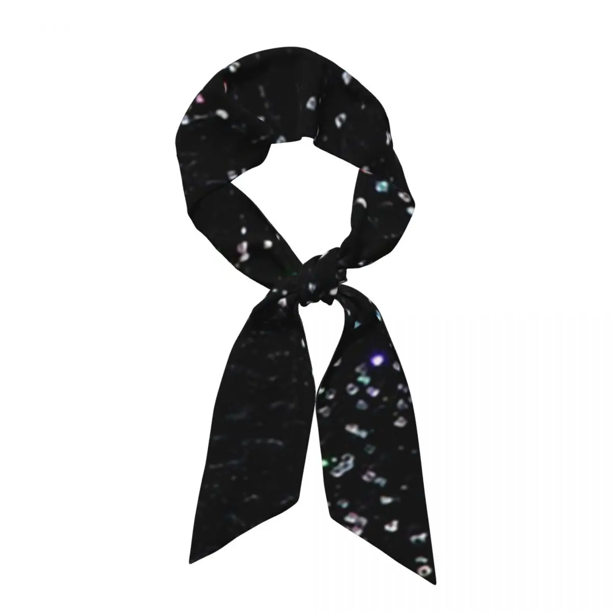 Black Silver Glitter Women Long Narrow Scarf Silky Skinny Scarf Multi-use Neck Head Wrap for Office Daily Party