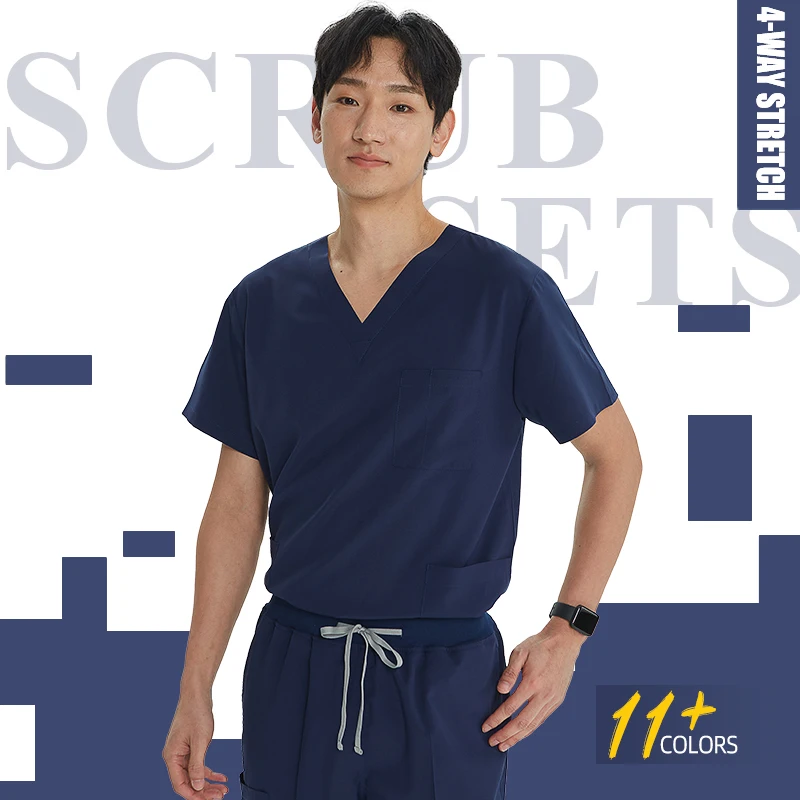 Men Medical Scrub Sets Pet Hospital Nursing Suits Dental Clinic Srcub Sets V-neck Top Jogger Pant Women ICU Scrubs Cheap S21