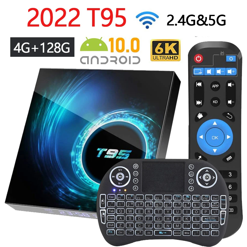 2022 Latest T95 Smart Tv Box Android 10 6k 2.4g & 5g Wifi 128g 3D Voice16g 32gb 64gb 4k Quad Core Set-Top Box Media Player