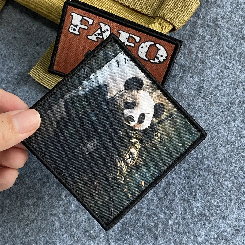 Samurai Cat Print Patches Tactical Morale Panda Badge Hook and Loop Armband Backpack Clothing Decorative Accessory Sticker