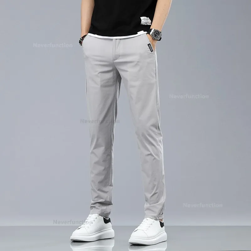 Summer Stretch Thin Pants for Men Business Solid Color Slim Straight Casual Formal Work Clothes Trousers Male 28-38