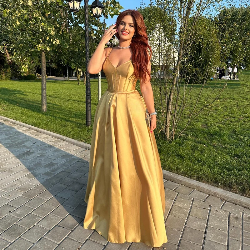 

Thinyfull Sexy A-Line Prom Evening Dresses Spaghetti Straps Sweetheart Satin Dress Formal Night Cocktail Prom Gowns Custom Size