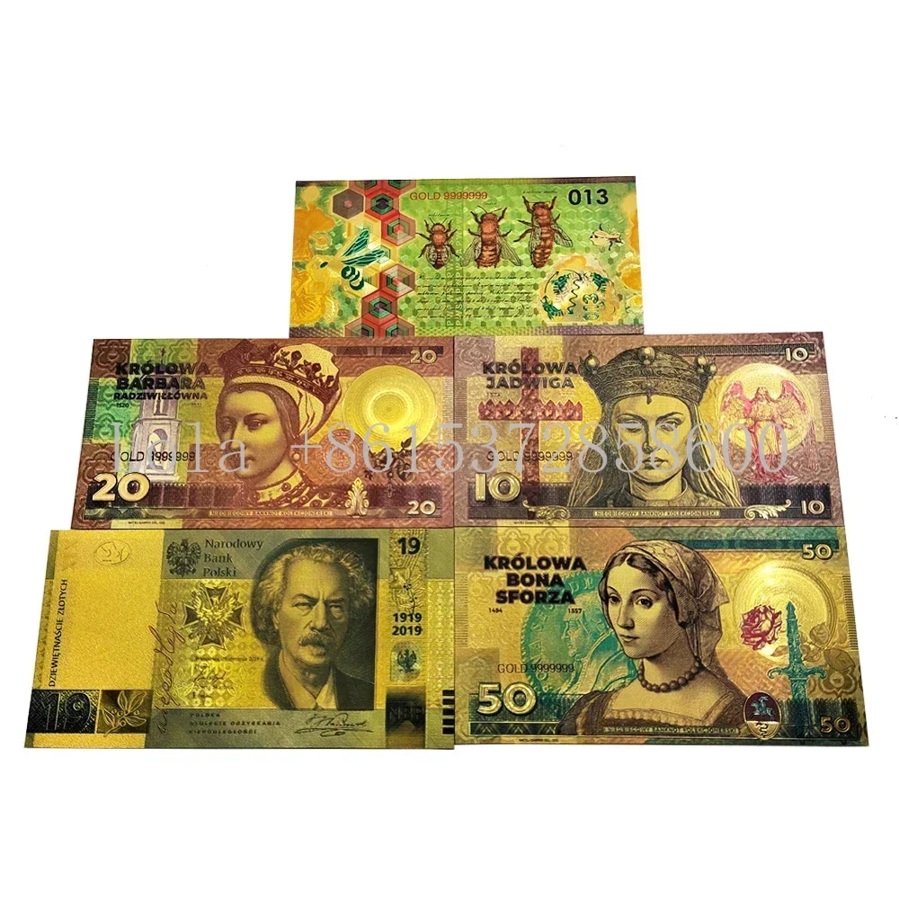 Polska KROLOWA New Style Plastic Gold Foil Banknotes Set Souvenir Golden Money Colorful Commemorative Collection Movie Money