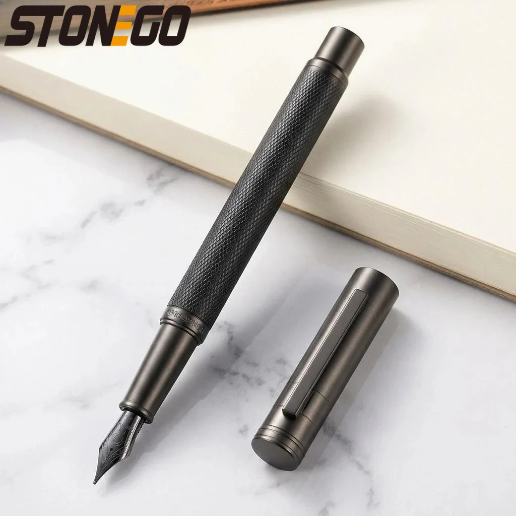

Classic Design Matte Black Titanium Fountain Pen Extra Fine Nib Metal Barrel Anti-slip Rubber Surface Smooth Writing