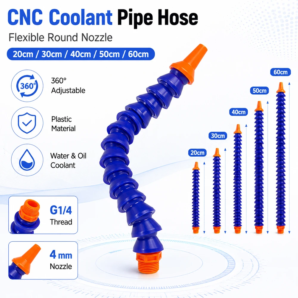 1Pcs G1/4 Plastic Round Flexible Coolant Pipe, 200-600mm for CNC Machine, Water Oil Coolant Hose, Machine Tool Accessory