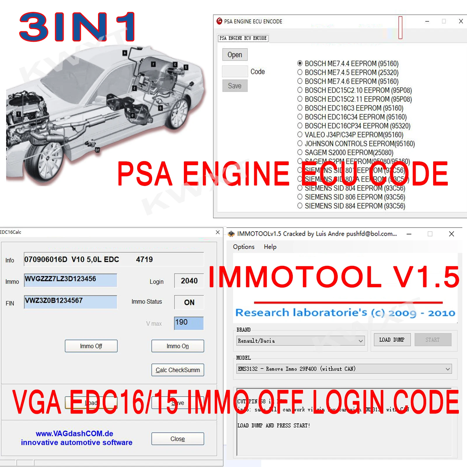 

ImmoTool V1.5 + PSA ENGINE ECU CODE + VAG EDC15 EDC16 PIN & IMMO OFF Bypass Immobilizer for EEPROM Disable Immo in PSA EDC15