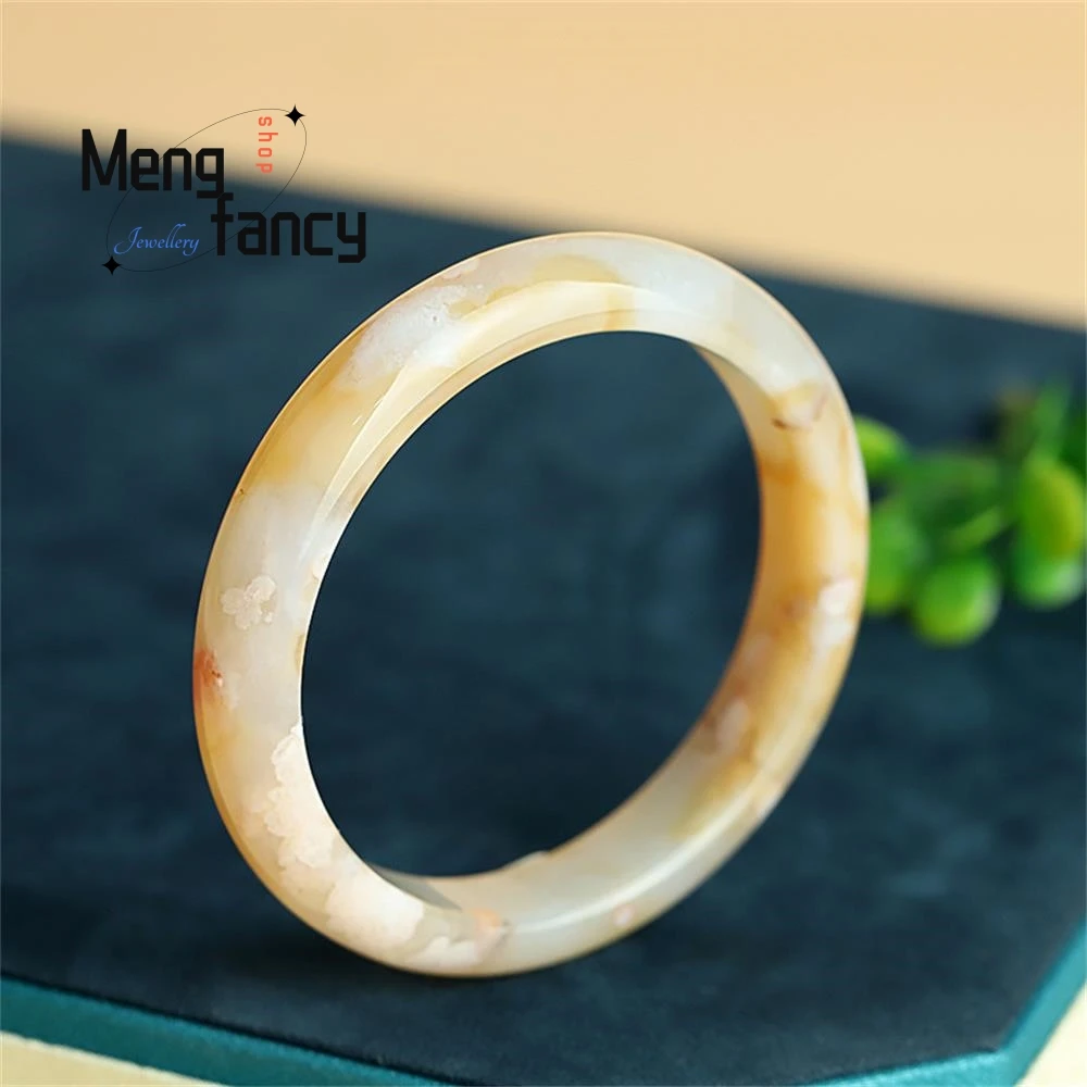 Natural Cherry Blossom Agate Crystal High-quality Ice-clear Three-dimensional Floating Flower Ice Type Jade Bangle Fine Jewelry