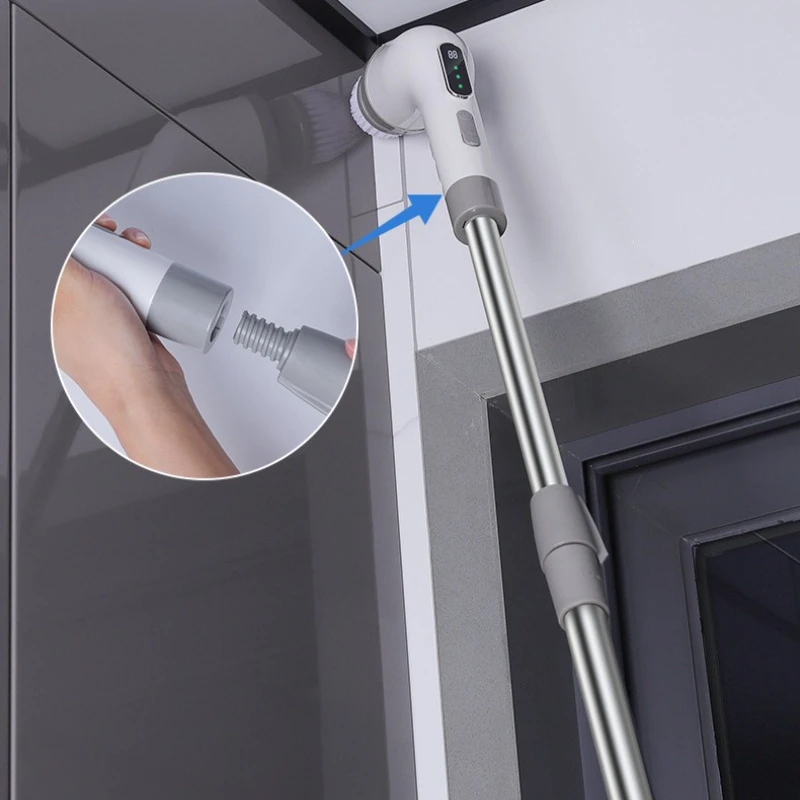 3-Speed Electric Cleaning Brush with 9 Replaceable Heads & Telescopic Handle USB Rechargeable for Bathroom Kitchen Tile