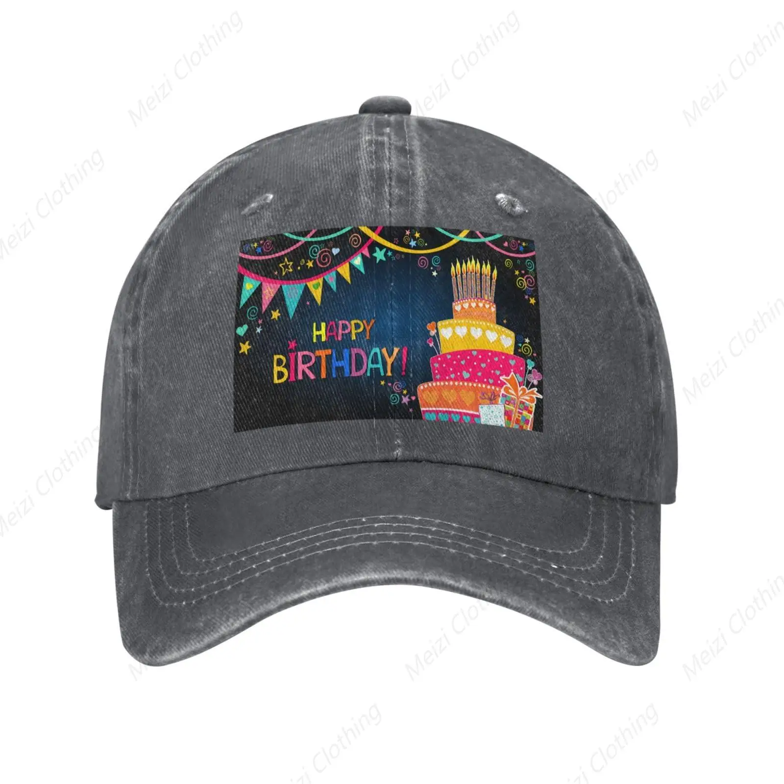 Birthday Cake Happy Birthday Retro Washed Denim Hat Truck Hat Adjustable Dad Golf Hat Men'S And Women'S Gift