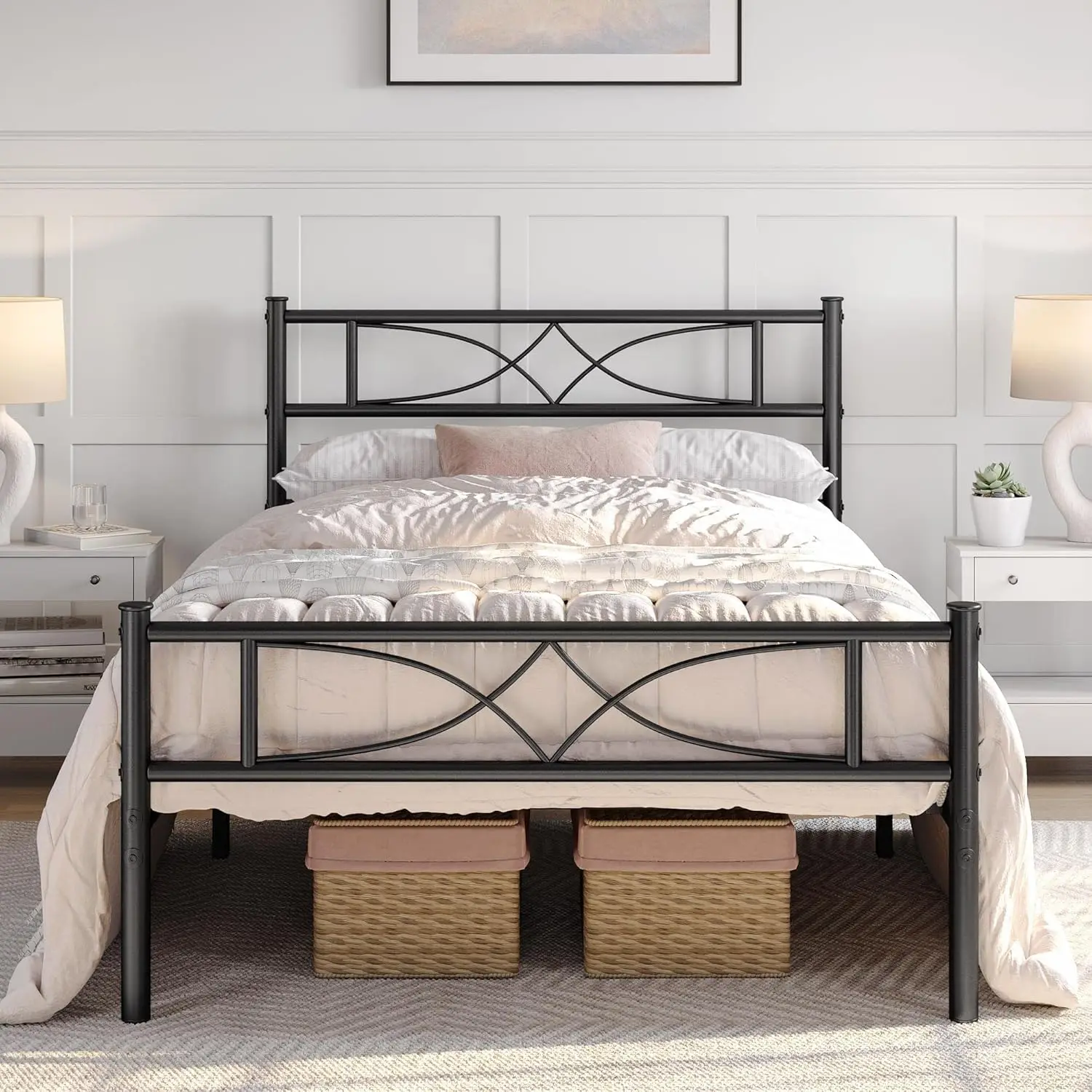 

Twin Size Bed Frame Metal Platform Bed with Curved Design Headboard Footboard/ Box Spring Needed/Mattress Foundation/Heavy-Duty