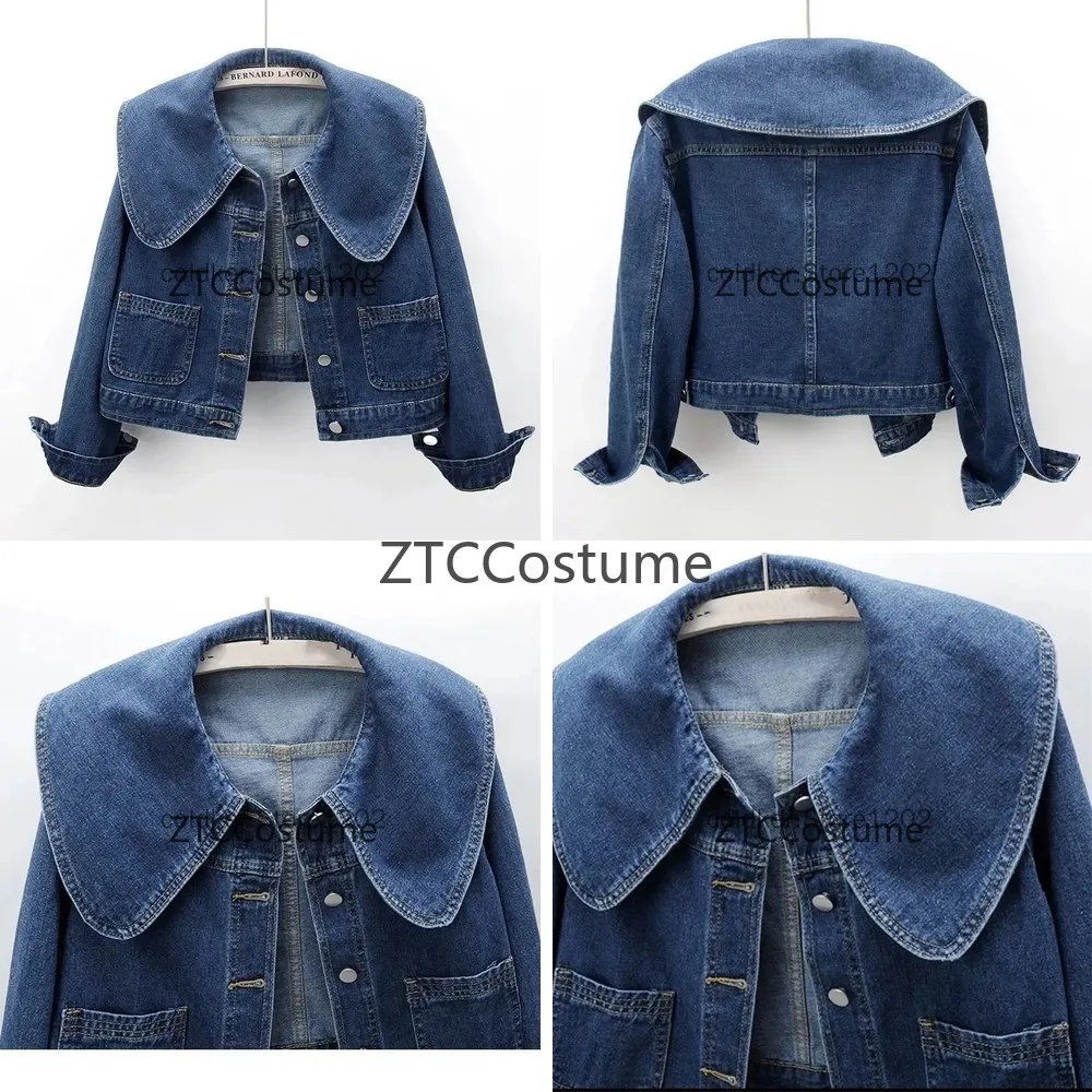 Veste en jean cosplay pour femme, manches longues, décontractée, courte, en jean, pour le printemps et l'automne, Jaqueta Feminina