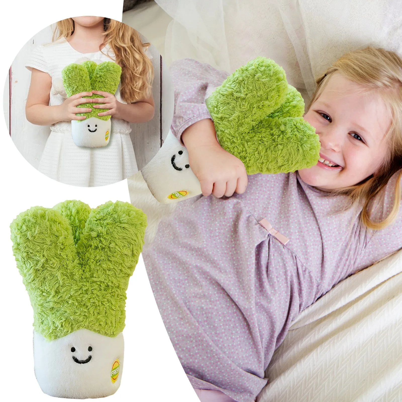h Yarn Green Onion Simulation Fruit And Vegetable h Toy Eight Inch Machine Doll Cute Creative Emotion Reversible h