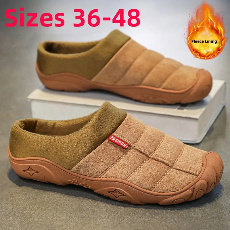 Zapatillas de algodón de invierno para hombre con parte inferior de goma Extra grande, forro polar grueso, cálidas, cómodas, impermeables, antideslizantes