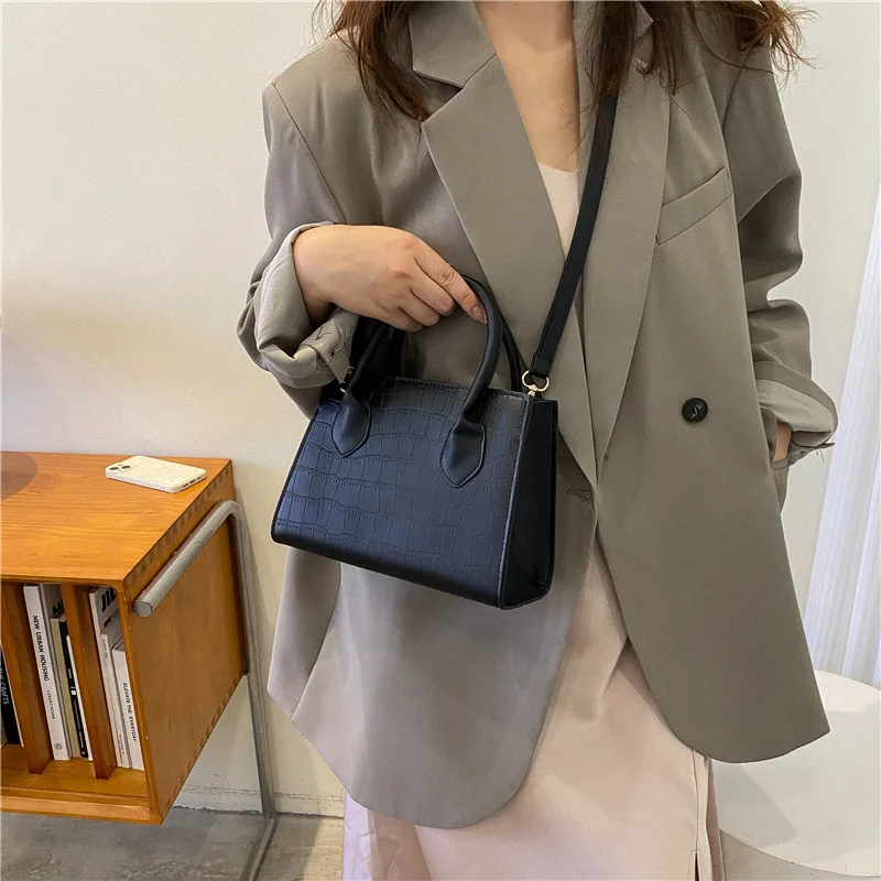 Classic Simple Women Bag Fashion Square Small Handbag Vintage Stone Pattern Lady Crossbody Bag New Trendy Advanced Shoulder Bag