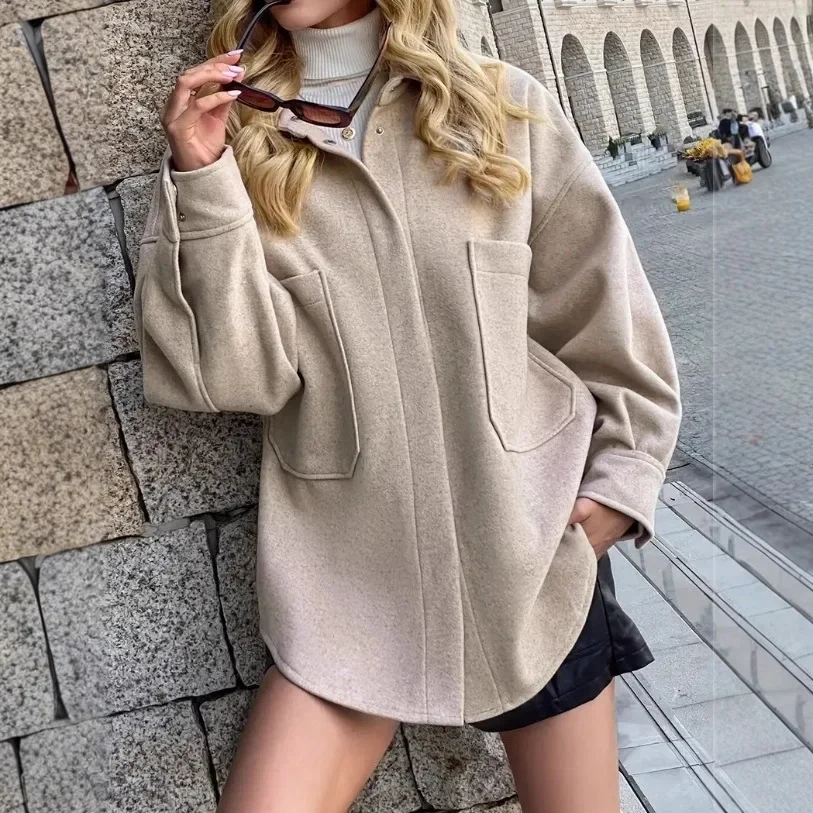 

Women's Tweed Jacket Notched Lapel Oversized Boyfriend Style Street Fashion Casual Blazer Coat Wool Like Outerwear