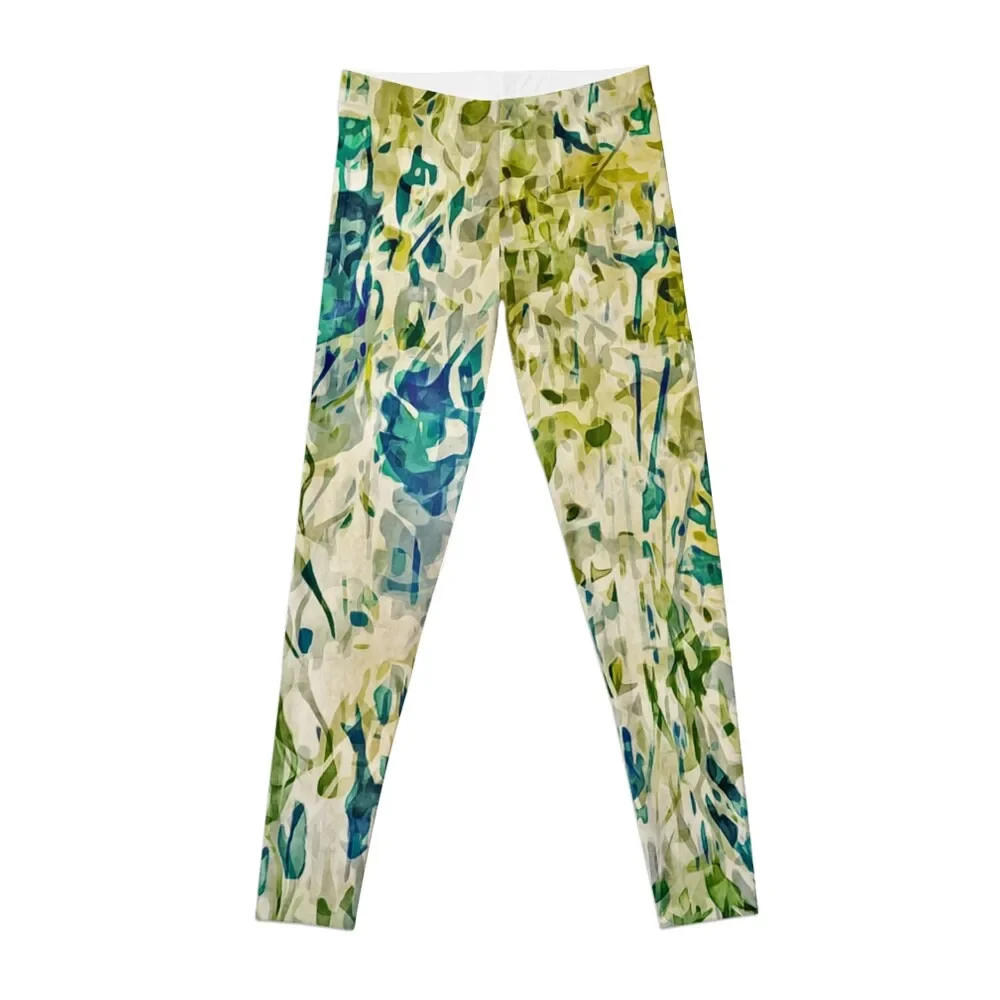 Water Garden - Light Green and Teal Abstract Pattern Leggings push up fitness Legging sport Womens Leggings