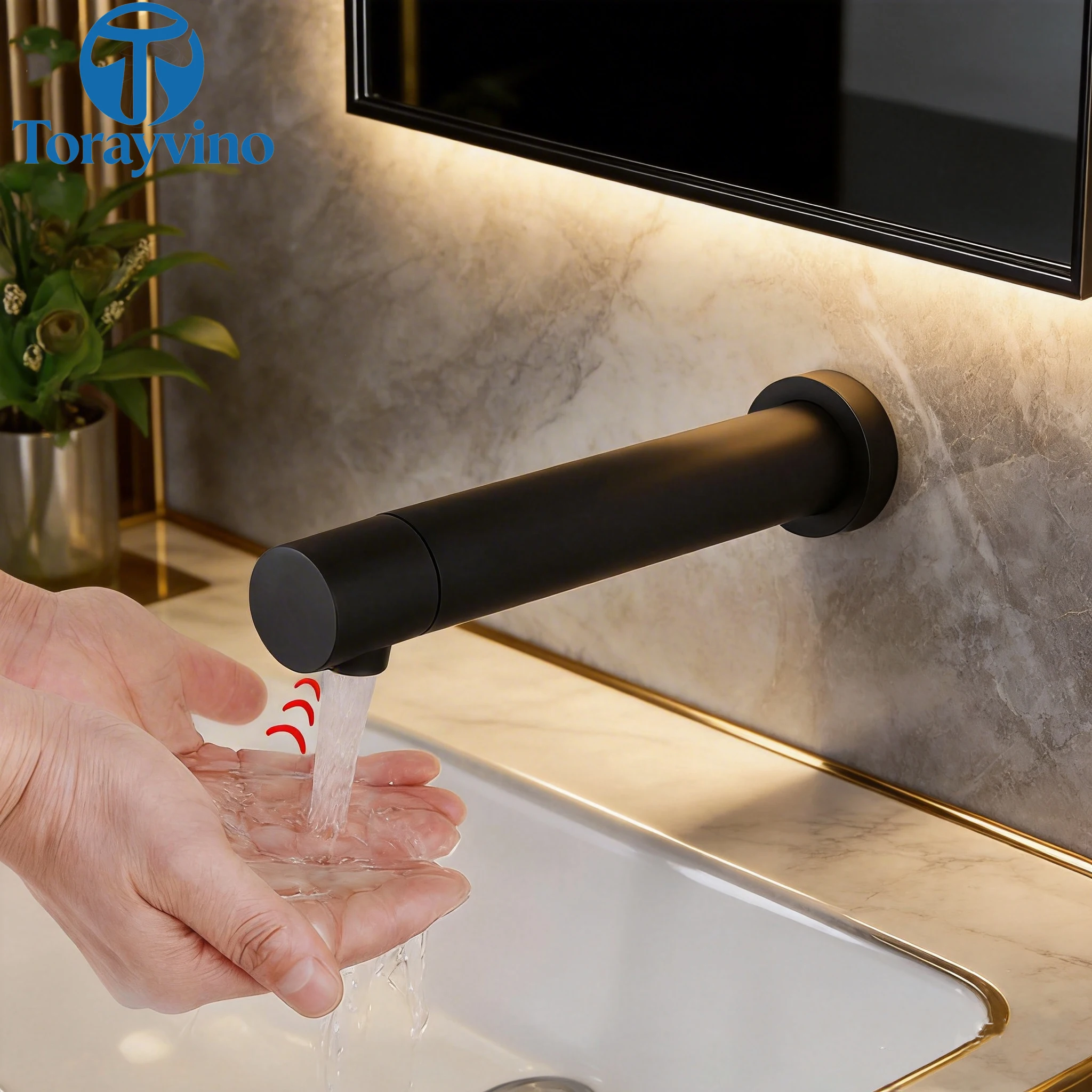 Torayvino Nickel Bathroom Faucet Wall Mount Sensor Faucets Automatic Hands Free Touch Sensor Bathroom Sink Tap Mixer
