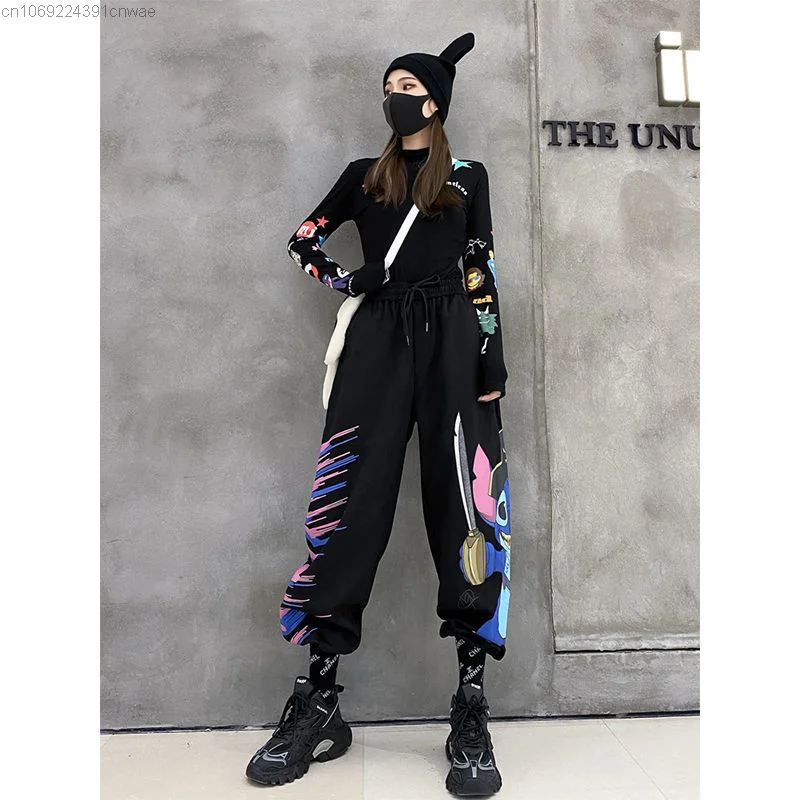 Disney Stitch Hip Hop Wide Leg Pants Kawaii Cartoon Grunge Emo Fashion Baggy Pants Y 2k Korean Style Popular Trousers Women Girl