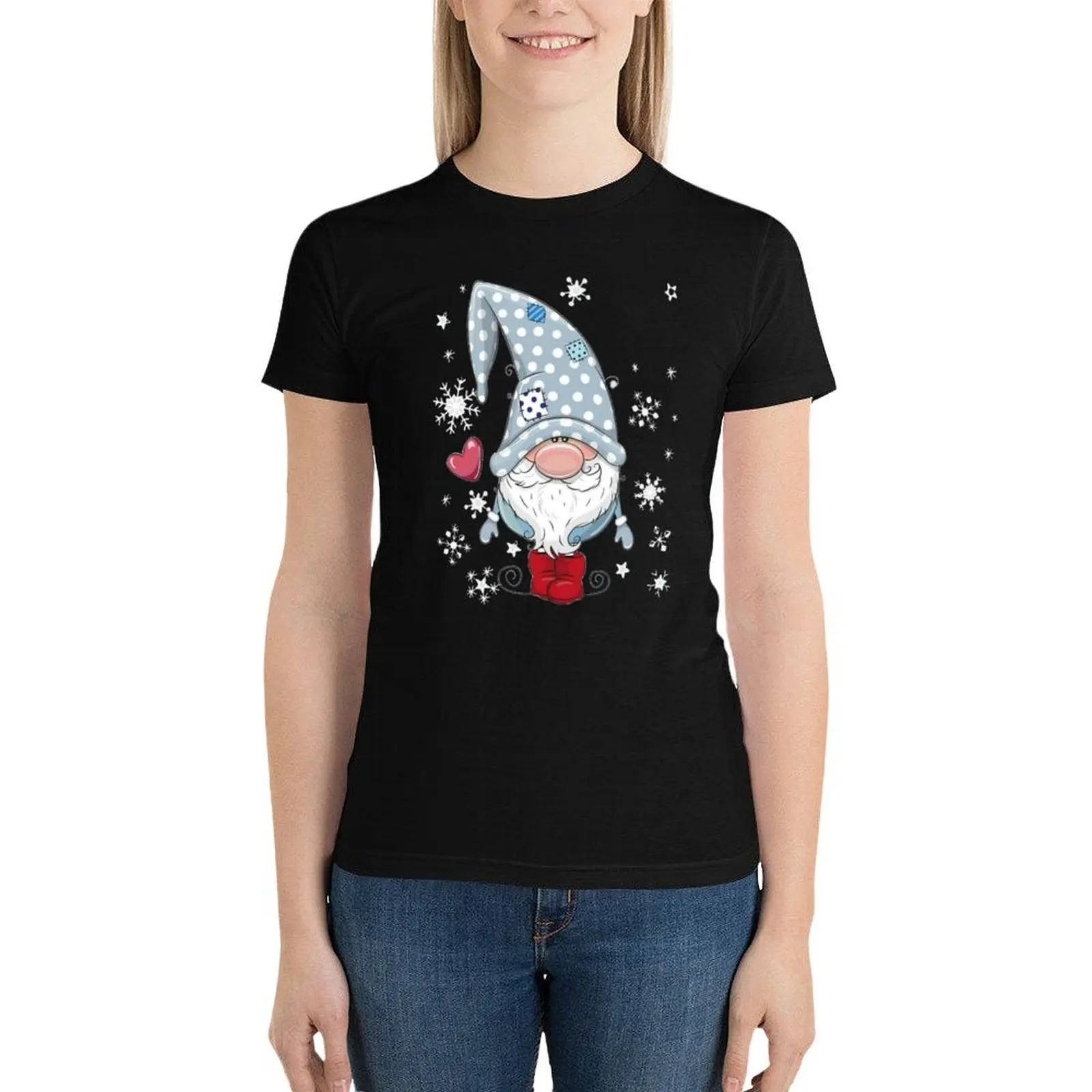 

Red christmas gnome, Christmas Gnome T-Shirt graphics hippie clothes cute tops white t-shirt dress for Women sexy