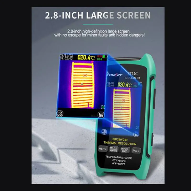 

A32HOT-TOOLTOP Термография ET14C 2,8-дюймовый тепловизор Isr240x240 25 Гц Камера обнаружения электрических неисправностей с микрообъективом