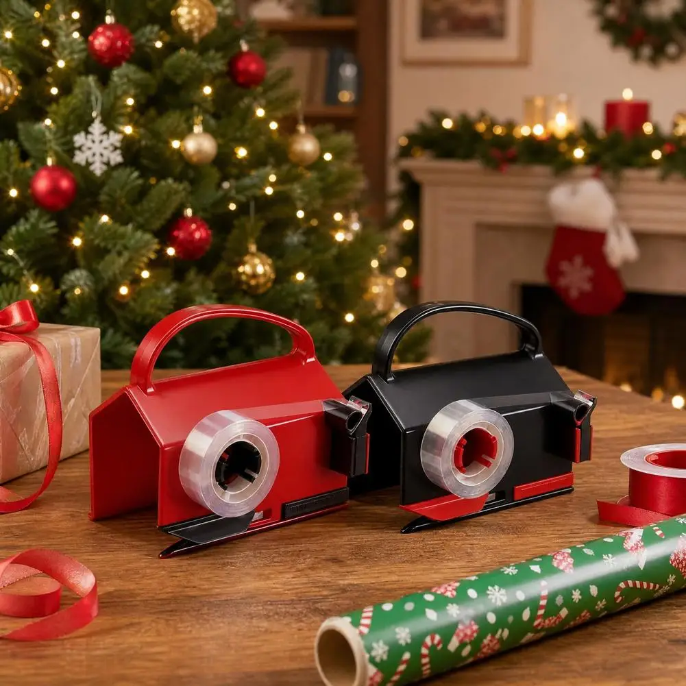 Wrapping Paper Cutter & Tape Dispenser Dual Use, Gift Wrap Cutter Tool for Rolls Paper with 4 Tapes & 2 Replace Blades Kit