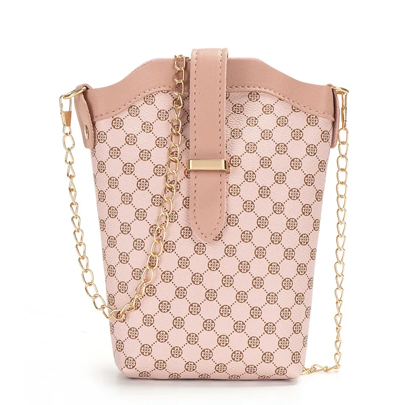 Borsa a tracolla singola con stampa a pois scozzese di nuova moda Mini borsa a secchiello piccola con tracolla a catena obliqua casual