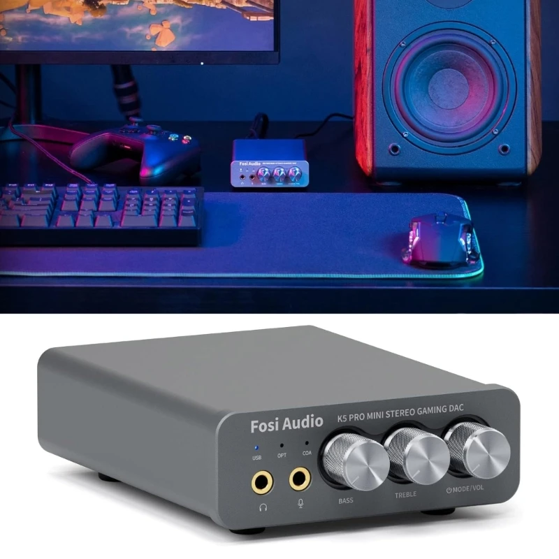 

K5Pro Gaming DAC Headphone Amplifier Mini HiFi Stereos Digital-to-Analogs Audios Converter USB Type C/Optical