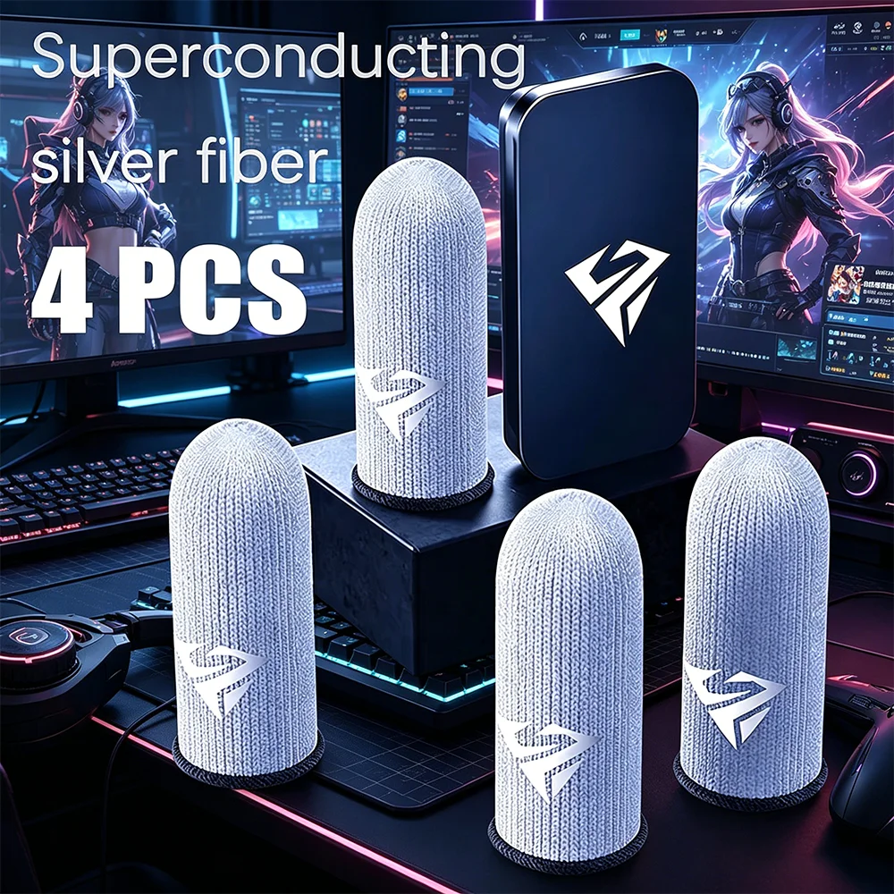 Pair Gamer Finger Sleeves for Mobile Gaming Sweatproof Breathable Silver Fiber Finger Covers Anti-Slip Touch Screen Fingertips